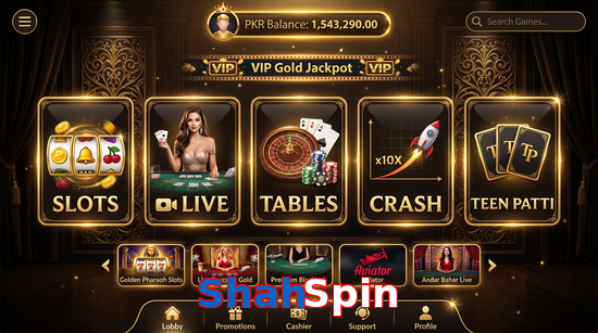 Main screen of ShahSpin casino page for PK players